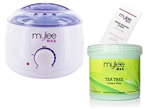 Mylee White Thermostatic Control Wax Heater & Mylee 450g Tee Tree Creme Wax Kit