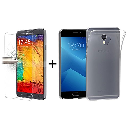 TBOC Pack  Funda de Gel TPU Transparente   Protector Pantalla Vidrio Templado para Meizu M5 - Meilan 5  5 2 Pulgadas   Funda de Silicona Ultrafina y Flexible  Protector de pantalla Resistente a Golpes  Ca  das y Ara  azos 
