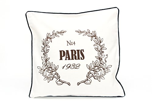 Kissenbezug Erk 40x40cm Kissenhülle French braune Schrift chic shabby Vintage Paris 1932 Royal Baumwolle Schriftzug Kissen Dekokissen