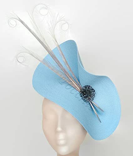 Pale blue fascinator, light blue hat, grey ascot hat, sky blue and grey ...