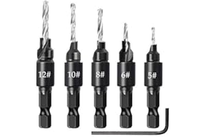DLICSY Countersink Drill Bit Set - 5Pcs Free Replaceable Drill Bits with One Hex Wrench for Woodworking Countersink,Quick Change 1/4" Hex Shank Adjustable Countersink Bits for Wood Drilling Plastic Metal