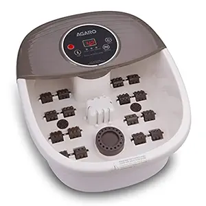 AGARO REGAL Foot Spa Bath Massager With Heat, 4 Massage Rollers, Adjustable Temperature Control, Vibration Function, Bubble Function For Soothing Massage, White (33618)