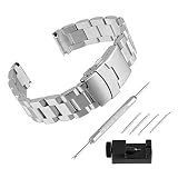 BEWISH 22mm Uhrarmband Edelstahl Ersatzband Solide Metall Uhr Band Riemen Uhrenarmbänder Smart Watch Strap Band Ersatz Schmetterling Faltschließe Uhr Armband Uhrmacherwerkzeug Werkzeug Set Reparatur