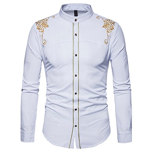 Bonboho Homme Chemise Imprimée Florale Broderie Style de Palais Manches Longues Casual Shirt Tatouage Broderie Veste Multi-Couleurs Tops
