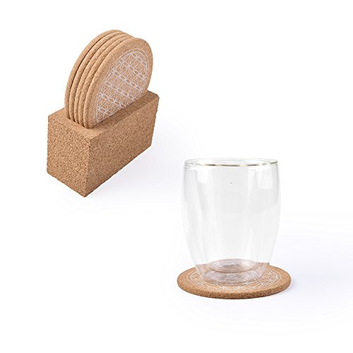 Kork-Untersetzer „Blume des Lebens“, 4er Set inkl. praktischem Stand zur Aufbewahrung / Cork Coaster „Flower of Life“ - 3