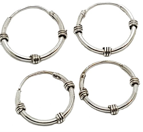VonchicHinged Hoops Silver Thai Bali Vintage Style 16mm & 14mm Hoop 2 Pairs