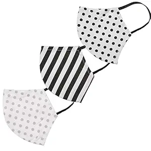 THE COTTON CULTURE - 100% Breathable Cotton, Washable 2-Ply Face Mask with Nose Grip - Set of 3 Individually Packed Masks (As Shown in Image) - TCC (Grey Polka, Black Stripes, Black Polka)