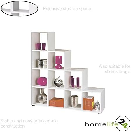 Bookcase display shelf, Freestanding shelving unit, Room divider, Standing shelf, Cube shelves, Square shelves, for living room, for office, 10 compartments, 10 cases, White