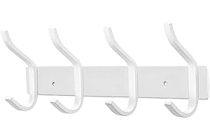 MEIJO Percheros Pared con 4 ganchos, Ganchos Perchas de Montaje en Pared Acero inoxidable Colgadores Ganchos Perchero para Entrada, Cocina, Baño (4 Ganchos, Blanco)