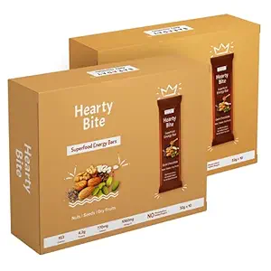 Hearty Bite Dark Chocolate Energy Bars - Box of 10 * 2 - No Added Sugar - 100% Natural - Delicious Healthy Diet Snack & Nutrition Cereal Bars - On The Go Breakfast Energy Bars