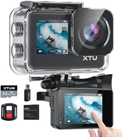 XTU S6 Action Cam 4K30FPS 20MP Ultra HD 2,0 pollici LCD touchscreen 40M fotocamera subacquea con scheda di memoria 64GB U3, stabilizzazione EIS Action Camera, grandangolo 170°