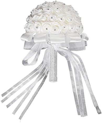 Wedding bouquet,WINWINTOM Handmade Bridal Artificial Foam Roses Flower Bouquet Wedding Bride Party Decor (White, 21*26cm)