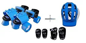 Jaspo Blue Derby Intact Adjustable Senior Roller Skates Combo Suitable for Age Group 6 to 14 Years