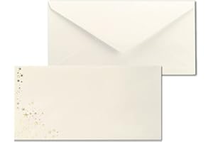 NEUSER PAPIER 25 x bożonarodzeniowe koperty – DIN długie – ze złoto-metalicznym deszczu – kolor: kremowy, klejenie na mokro, 100 g/m² – 110 x 220 mm – marka: Gustav NEUSER®