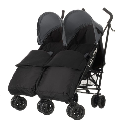 Obaby Apollo Black/Grey Twin Stroller and Black Footmuffs (Grey)