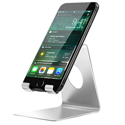 MoKo Handy Ständer - Universal Aluminium Samrtphone Desktop Halterung für Apple iPhone 7 Plus, Samsung Galaxy S7 Edge / A3 / A5 / J3, Huawei P9, Lumia 650, Moto G 4., LG X power, HTC, Silber