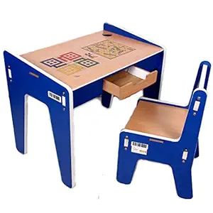 Novel India Kids Desk & Chair Set Children Study Table with Storage for 3-10 Years Old (Blue)