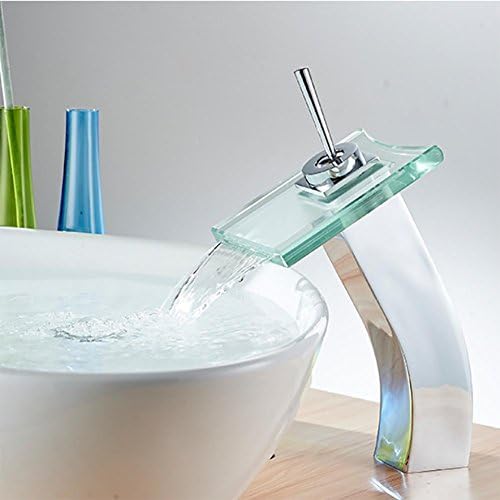 FGX Glass Waterfall Bathroom Sink Faucet, Polished Chrome
