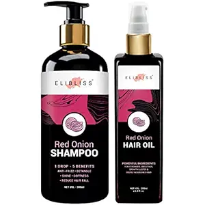 Elibliss Red Onion Shampoo + Hair Oil (300ml+200ml) for Hair Growth & Hair Fall Control, For Men & Women