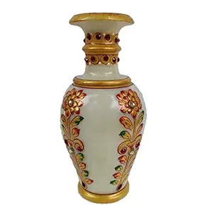 Sankalan Art Gallery Marble Flower Vase with Meena and Kundan Work, Table top, ht. 6