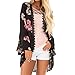 Produktbild MRULIC Damen Florale Kimono Cardigan Boho Chiffon Sommerkleid Beach Cover up Leicht Tuch für die Sommermonate am Strand Oder See (2XL, Y-Schwarz)