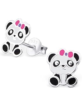 Bungsa© Panda Kinder-Ohrstecker bunter Affe aus STERLING SILVER .925 (Ohrringe Echtschmuck Studs Ohrschmuck Jungen...