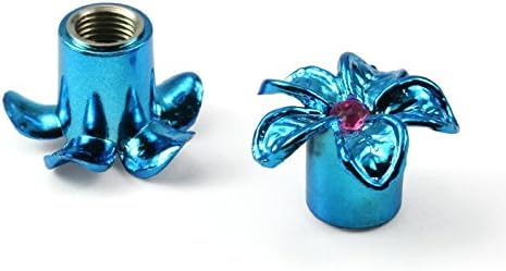 Bicycle Wheel Valve Caps Blue Flower Design for Bicycles / Motor Bikes with Car with Schrader Valve (Pack of 2)