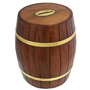 Wooden Money Bank The Mind Challenge Wooden Indian Handmade Barrel Coin Box Antique Safe Box for Kids and Adults