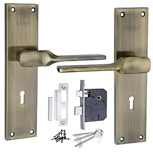 Atom 8 inches Mortise Door Handle Set with Lock Body | Brass Antique Finish | 3 Keys | 6 Lever Double Stage Lockset for Door, Bathroom, Bedroom, Living Room, Al-52Ky