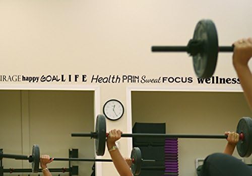 Gym Wall Motivational Inspirational Fitness Decal Border/words - 4.5 Inches X 20 Feet Long - Black - Removable Vinyl Wall Decal By Katazoom