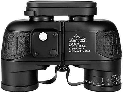 MAXLAPTER Military &Marine Binoculars for Adults with Rangefinder and Compass, 10x50 Waterproof Floating Binoculars with FMC Lens and Bak4 Prism, with Harness Strap and Tripod Mounting Adapter