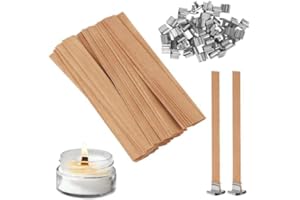 AMFUN Mechas de Madera para Velas, 50 Piezas Mecha para Vela,Mechas de Velas de Madera Sin Humo, 50 Bases de Hierro, para Aromaterapia De Velas De Bricolaje