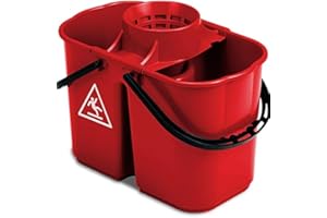 TTS Cubo fregona Fox con escurridor Central - 2 Aguas (Limpia-Sucia) 6,8L en Polipropileno. Señal de Peligro Impresa en Ambos Lados del Cubo (Rojo)