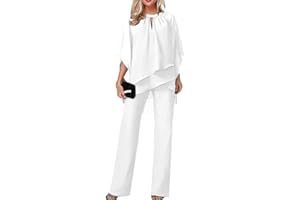 SUNCADMIOUS Conjuntos de 2 Piezas para Mujer, Trajes de pantalón Elegante para una Boda, Conjuntos de Pantalones Anchos de Gasa Irregular Formales para Fiestas de Noche