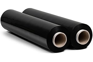 RAGO® Stretchfolie Schwarz 2 Stück I Möbelfolie 300m folie für möbel Hand Stretchfolie rollen I Palettenfolie Handfolie Wickelfolie I Verpackungsmaterial (40 x 9,5 x 9,5 cm) 1,85 kg I 300m Länge