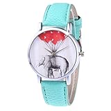 Suitray Armbanduhr Damen,Elefant Gedruckt Frauen Uhren Analoge Quarzuhr Freizeit Uhr Geschenk,Runde Zifferblattgehäuse Lederband Uhren