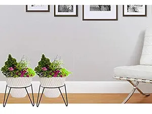 Rise Corp Round Iron Matka Planter Pot Stand for Home, Balcony, Garden Decor, Office/Floor Flower Plant Pot Stand Rack Holder- Pack of 2 (Black, 7 x 7 x 7 inch)