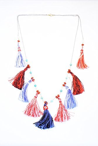 VickiSarge with Oaybidah Multicolour Tassels and Beaded Long Silver Chain Necklace