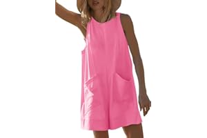 Haibang Mono Mujer Verano Corto Sin Mangas Cuello Redondo Peto Mujer Verano Casual Sueltos Jumpsuit Elegante Monos de Mujer Cortos Una Pieza Mono Pantalon con Bolsillos Informal Playa Playsuit