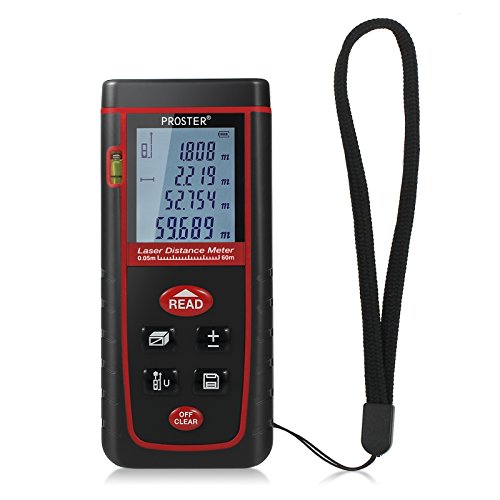 Preisvergleich Produktbild Proster Laser-Entfernungsmesser Entfernungsmessgerät Entfernungsmesser Distanzmesser Distanzmessgerät mit LCD Display und Wasserwaage Messbereich bis zu 60m