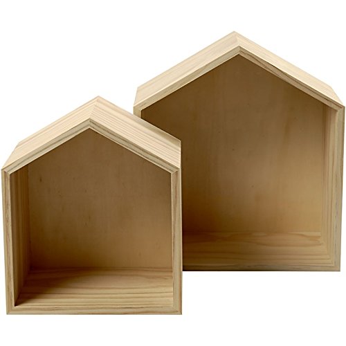 2-teiliges Set Holzbox, Regalbox Hausform, Wandregal Wanddekoration, Holz unbeh. - 3