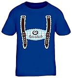 Coole Geschenkidee ShirtStreet Wiesn Kinder T-Shirt Rundhals Mädchen Jungen Oktoberfest - Junge Lederhose Lausbub, Größe: 134/146,royal blau
