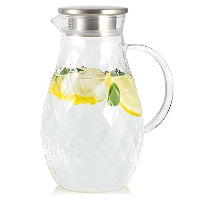 JCPKitchen Pichet en Verre Borosilicate Avec Couvercle - Carafe Pour Boissons Chaudes et Froides d'une Capacité 2L Avec Motif Unique en Diamant, Pichet à Boisson Pour Thé Glacé Maison et Jus