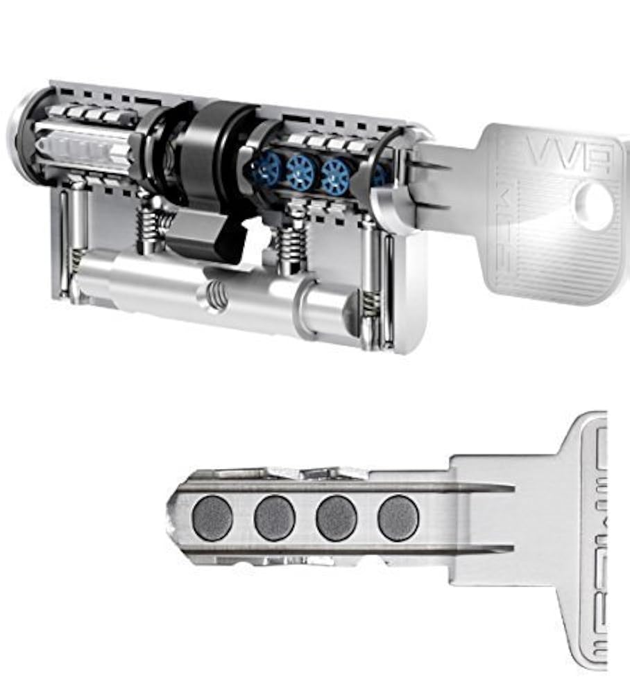 EVVA MCS Hochsicherheits-Doppelzylinder mit 4 Schlüssel, Länge (a/b) 36/51mm (c=87mm), einzigartige Magnet-Technologie (EVVA IKON Entwicklung), Not-u. Gefahrenfunktion BSZ, Modularbauweise, Aufbohr-, Abreiß- und Ziehschutz