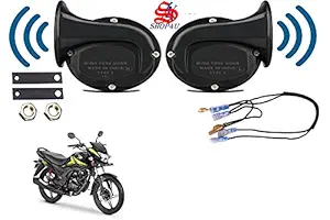 SHOP4U Square Shape Windtone Horn with Wire for Honda CB Shine SP (Set of 2 Horn with Wire, Black)