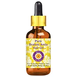 Deve Herbes Pure Brahmi Amla Hair Oil with Glass Dropper 100% Natural Therapeutic Grade for Skin & Hair 100ml.