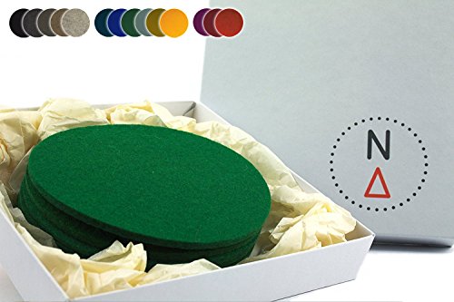 NordernArt Filz-Untersetzer rund 10cm 100% Wollfilz 6er Set Farbe wählbar, natur edel Getränkeuntersetzer für Gläser, Tassen auf Tisch, Bar (grün)