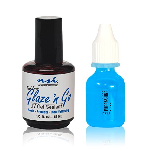 NSI Glaze 'N Go 15ml - High Gloss Tough Shine - The Original - plus PREP&SHINE Mini Nail Prep & Sticky Residue Remover for ALL Shellac Nailac Gel Acrylic & Natural Nail Treatments
