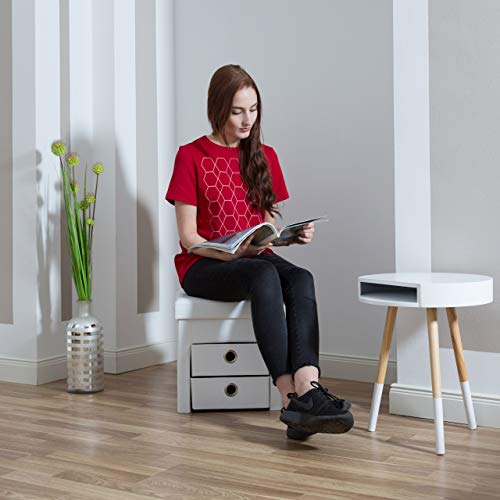 Relaxdays faltbarer Sitzhocker mit Stauraum und 2 entnehmbaren Fächern HBT ca. 38 x 38 x 38 cm Sitzwürfel aus Kunstleder zum Falten mit Aufbewahrung Ottomane mit entnehmbaren Körben Sitzhocker, weiß - 3