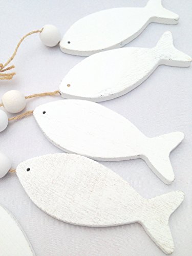 10x Fische Hänger Deko Streudeko weiß Holz Kommunion Konfirmation Taufe Hochzeit Tischdeko Maritim Strand Sommer Sealife - 2
